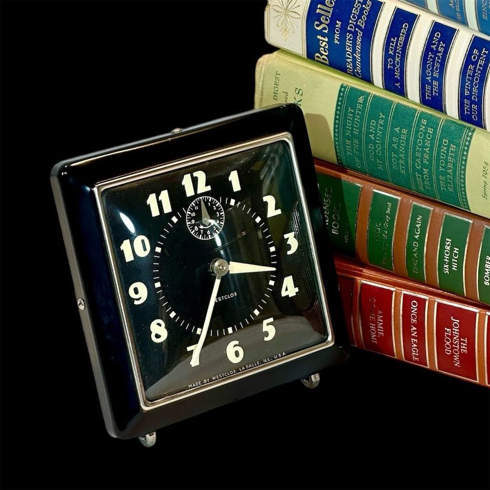 Vintage Westclox Art Deco, Spur Alarm Clock Classic Black Mid-Century Industrial